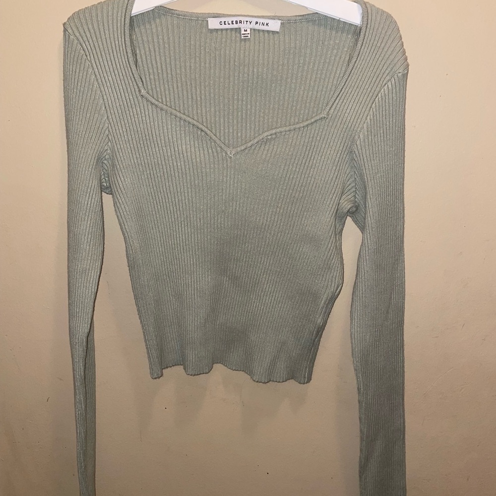 Celebrity Pink Women's Ribbed Long Sleeve Top - Green